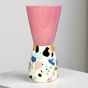 Jonathan Adler Now House Terrazzo Hourglass Vase 8" Pink MCM Mod Colorful Atomic